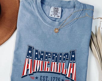 4th of July Shirt, Comfort Colors 1717 Tee, America Est 1776 Graphic, Patriotic Vintage T-Shirt, Oversized Trendy Tee