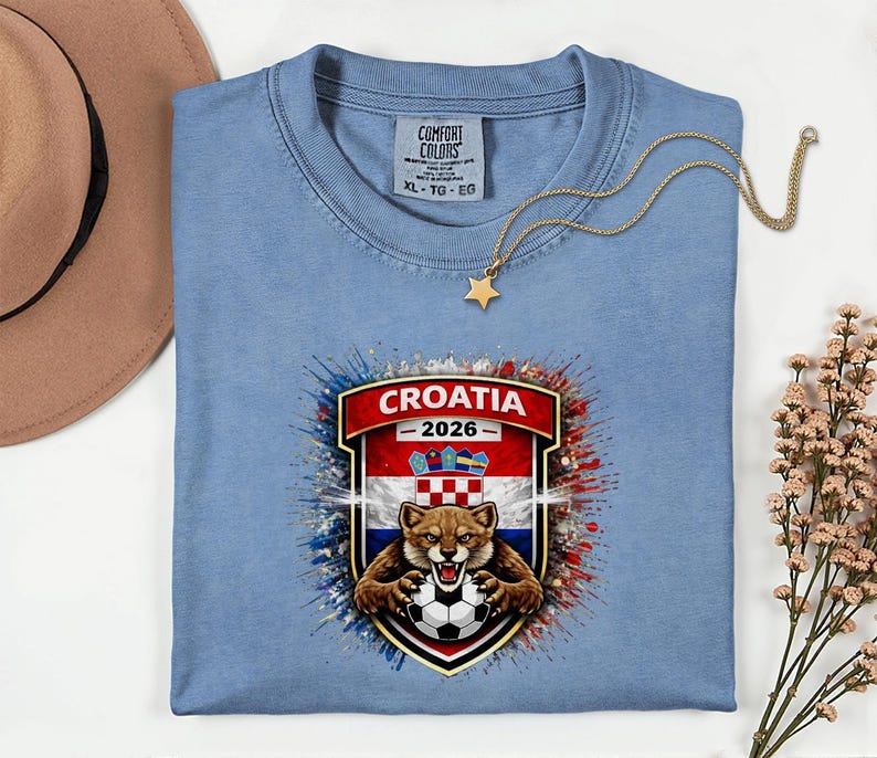 Comfort Colors® Croatia Mascot Soccer Shirt, World Tournament 2026 Gift Graphic Tee, Football Jersey Style Sports Fans Unisex T-Shirt afbeelding 11