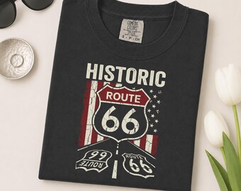 Vintage Route 66 T-Shirt: Historic Americana Highway Graphic, Comfort Colors 1717