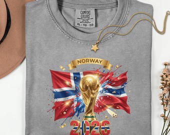 Maillot Norvège 2026 de football, T-shirt couleur pêche confort, cadeau pour fan de football norvégien, vêtements de sport scandinaves, haut style rétro homme femme