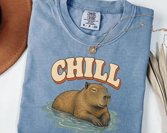 Chill Capybara Shirt, Funny Animal Tee, Relaxed Summer Gift, River Graphic Top, Vintage Boho Nature Outfit