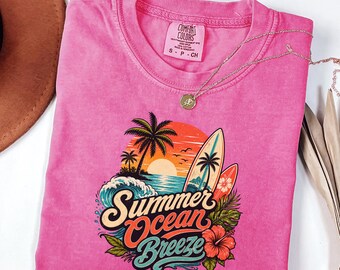 Chemise brise d'océan d'été, t-shirt graphique tendance 1717 couleurs confort, t-shirt de surf de plage rétro, cadeau de vêtement esthétique surdimensionné vintage