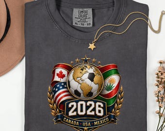 Maillot de football 2026, t-shirt Canada Etats-Unis Mexique, t-shirt couleurs confort, cadeau fan de football, t-shirt graphique Game Day, haut de sport Amérique du Nord
