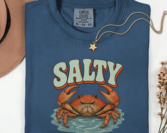 Salty Crab Shirt, Coastal Humor Tee, Beach Vacation Gift, Ocean Lover Apparel, Funny Seafood Graphic, Summer Boho Top
