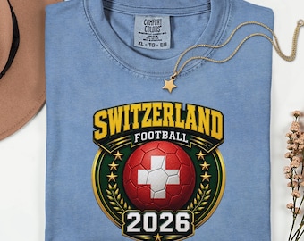 Switzerland Football 2026 Shirt, Swiss Soccer Fan Tee, Comfort Colors Vintage Graphic Top, Country Pride Apparel, Gift for Sports Lover