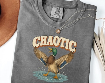 Chaotic Duck Shirt Funny Mallard Graphic Tee Retro Animal Lover Gift Vintage Cottagecore Humor Garment Dyed Unisex Top