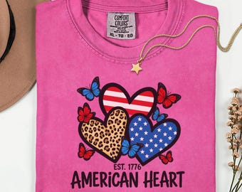 4th of July Shirt, Comfort Colors 1717 Patriotic Heart Tee, Vintage Graphic Tee, American Heart Oversized Trendy T-shirt