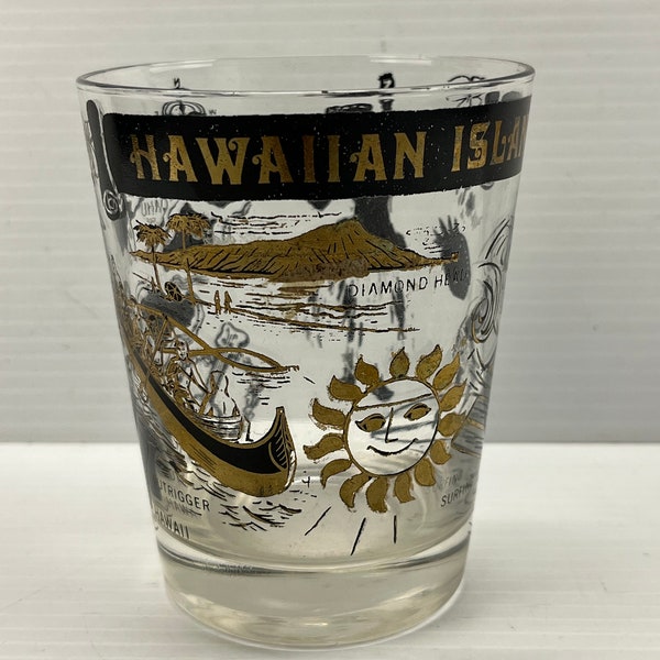 Vintage Hawaiian Islands Glass Tumbler – Images of Hulu Girl, Surfer & Islands