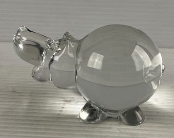 Vintage Crystal Hippopotamus Figurine Paperweight