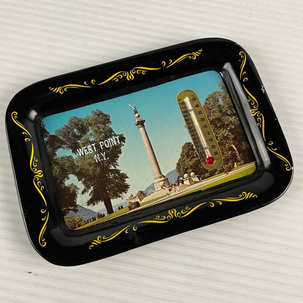 Vintage West Point, N.Y. Miniature Metal Tray with Thermometer Souvenir Tin