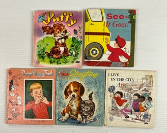 Lot of 5 Tell-a-Tale Children’s Books (Vintage Hardbacks) – 1950s/1960s – Includes Davy's Wiggly Tooth and I Live in the City ABC