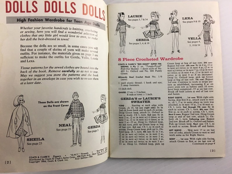 Doll Wardrobe Vintage Paperback Book 1964 Coats & Clark Inc. image 7