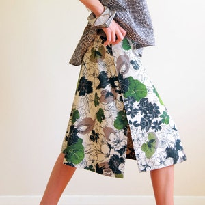 Knee length a-line skirt SEWING PATTERN with pull-on elastic waist and overlapped high side splits image 1