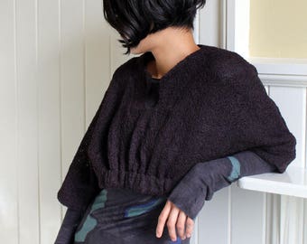 pull-on cropped shrug SEWING PATTERN with wide three quarter sleeves and gathered front and back