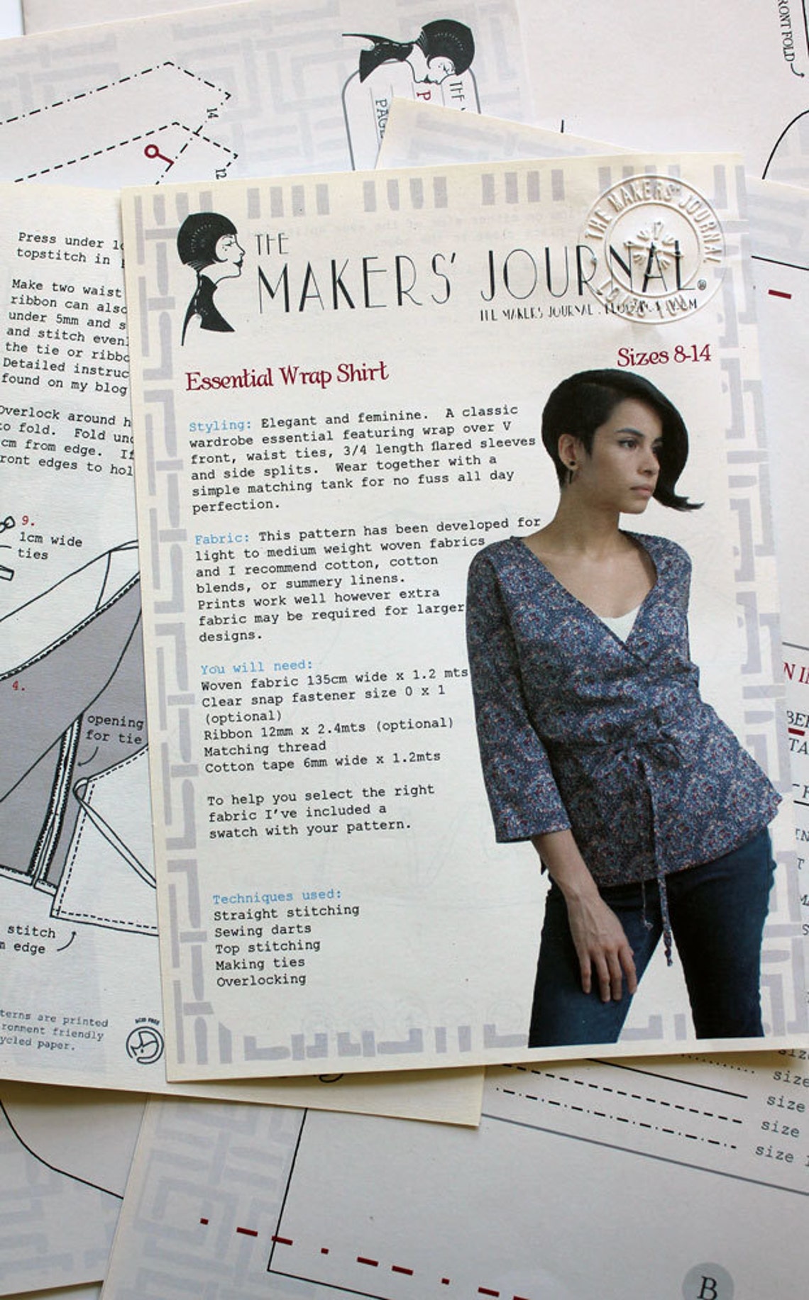Classic Wrap Shirt SEWING PATTERN With Narrow Waist Ties and Three ...