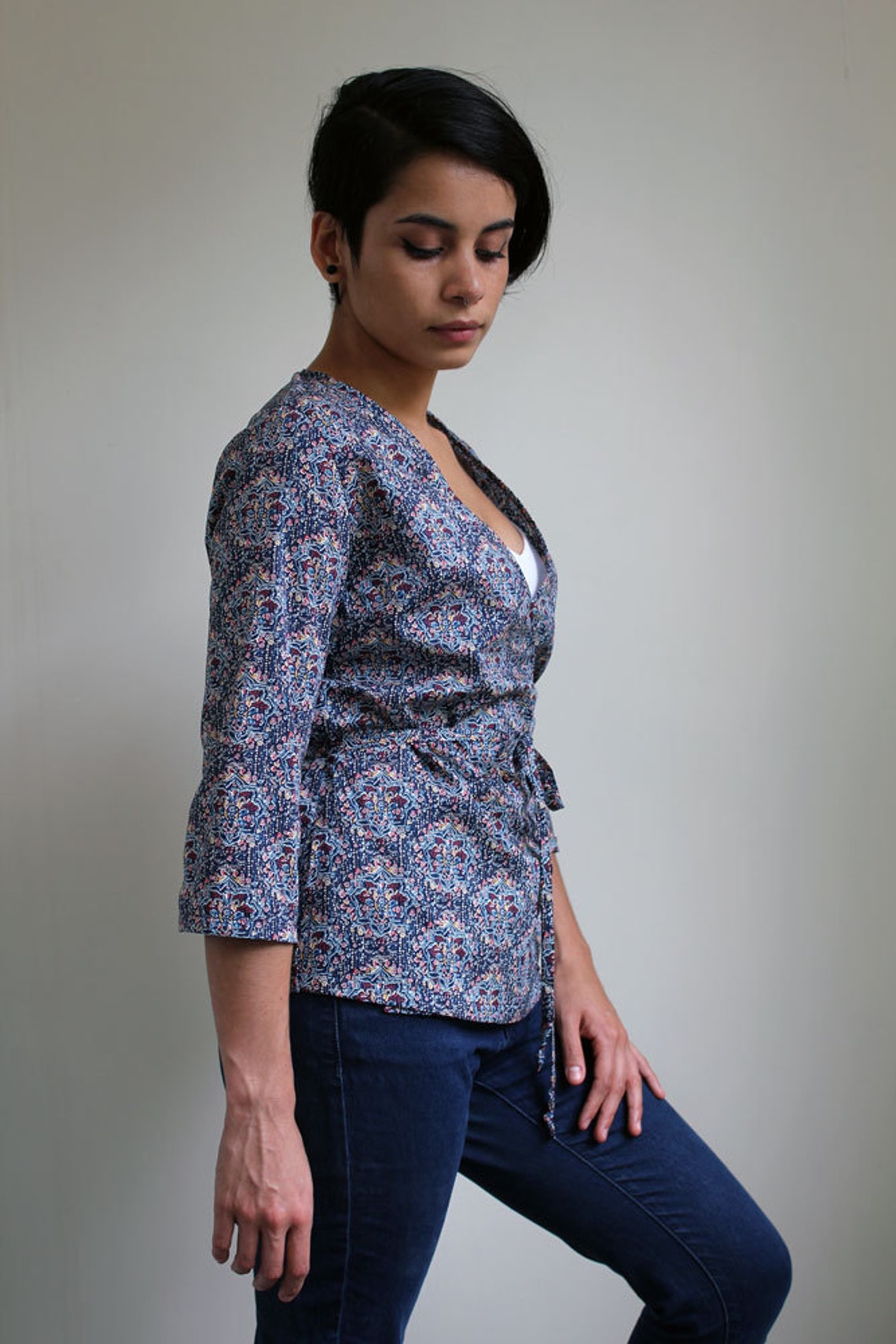 Classic Wrap Shirt SEWING PATTERN With Narrow Waist Ties and Three ...