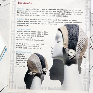 Women s Aviator Style Cap SEWING PATTERN With Optional Frill and Button