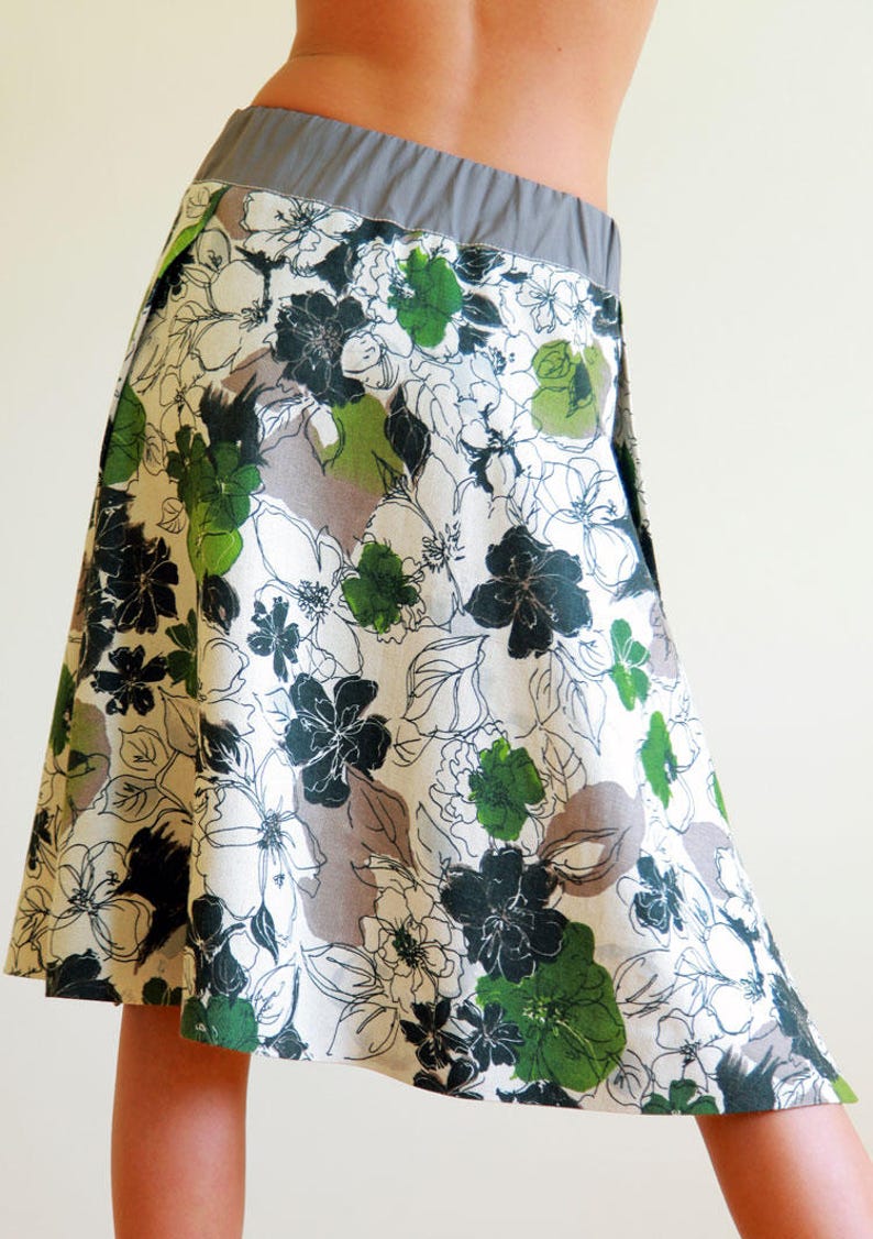 Knee length a-line skirt SEWING PATTERN with pull-on elastic waist and overlapped high side splits image 6