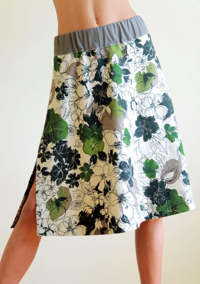 Knee length a-line skirt SEWING PATTERN with pull-on elastic waist and overlapped high side splits image 7
