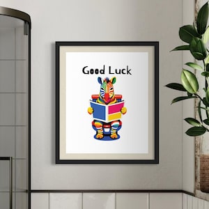 Good Luck grappige zebra badkamer illustratie muur kunst toilet humor poster (digitale download)