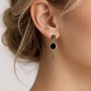 Złote, czarne kolczyki 2 w 1, wiszące, minimalistyczne kolczyki z możliwością konwersji, nowoczesne kolczyki wiszące, prezent dla niej