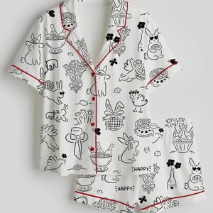 春のバニーパジャマセット – イースターバニープリントのスリープウェア 画像 3