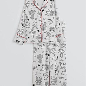 春のバニーパジャマセット – イースターバニープリントのスリープウェア 画像 1
