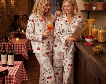 That's Amore Pajama Set – Italian Food Print Sleepwear – Bachelorette Party & Romantic Honeymoon Gift