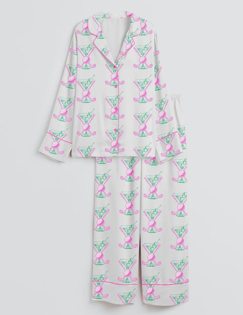 Golf and Martini Pajama Set – Preppy Cocktail Sleepwear – Bachelorette Party & Girls Trip Gift image 4