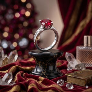 1.18 Ct Natural Ruby & Diamond 14K White Gold Engagement Ring