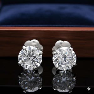 Pendientes de botón con diamantes simulados redondos de 2,00 quilates / Plata de ley 925