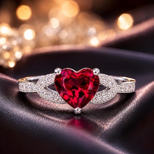 2.50 Ct Heart Cut Natural Ruby & Diamond 14K White Gold Engagement Ring
