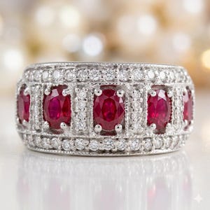 3,00 ct oval rubin diamant alliansring 14K vitguld förlovningsring