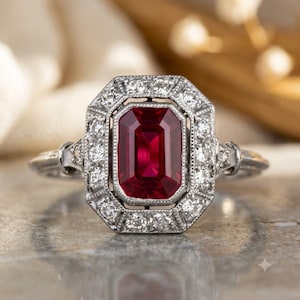 2.00 Ct Emerald Cut Natural Ruby & Diamond 14K White Gold Engagement Proposal Ring (IGL Certified)