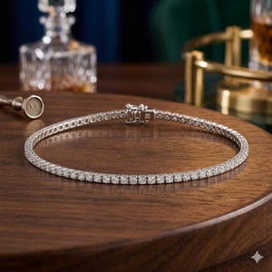 14K White Gold, 4.25 Carat Natural Diamond Tennis Bracelet: VS1 Clarity image 1