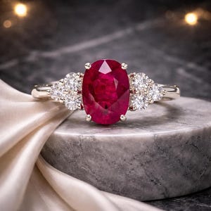Verlovingsring van 2,54 karaat met natuurlijke robijn en diamanten in 14 karaat witgoud (IGL-gecertificeerd)