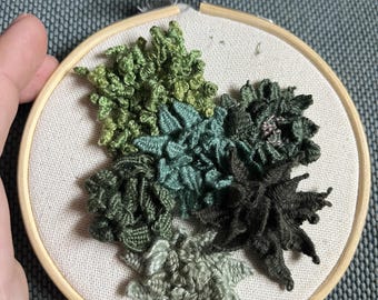 Bordado de suculentas en 3D hecho a mano