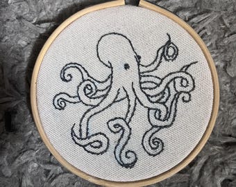 Decoración de aro de bordado de pulpo, adorno de pared con criatura marina