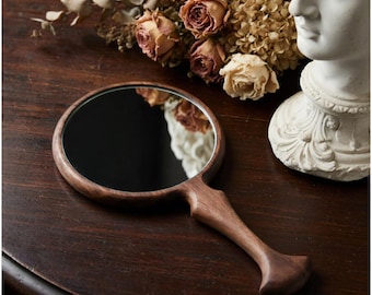 Vintage hölzerner Handspiegel | Eleganter Rustikaler Kosmetikspiegel | Klassischer Schminkspiegel aus Holz Geschenk | Hochzeitsgeschenk für Sie