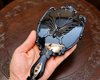 Vintage Handheld Folding Mirror, Gothic Butterfly Rose Hand Mirror, Retro Portable Makeup Mirror, Antique Vanity Mirror, Bridal Shower Gift