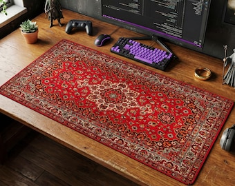 Alfombrilla de ratón persa vintage roja, tapete de escritorio oriental, decoración tradicional de oficina