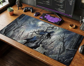 Artorias Sif Watercolor Desk Mat, Dark Souls Gaming Mouse Pad, Soulslike Keyboard Mat