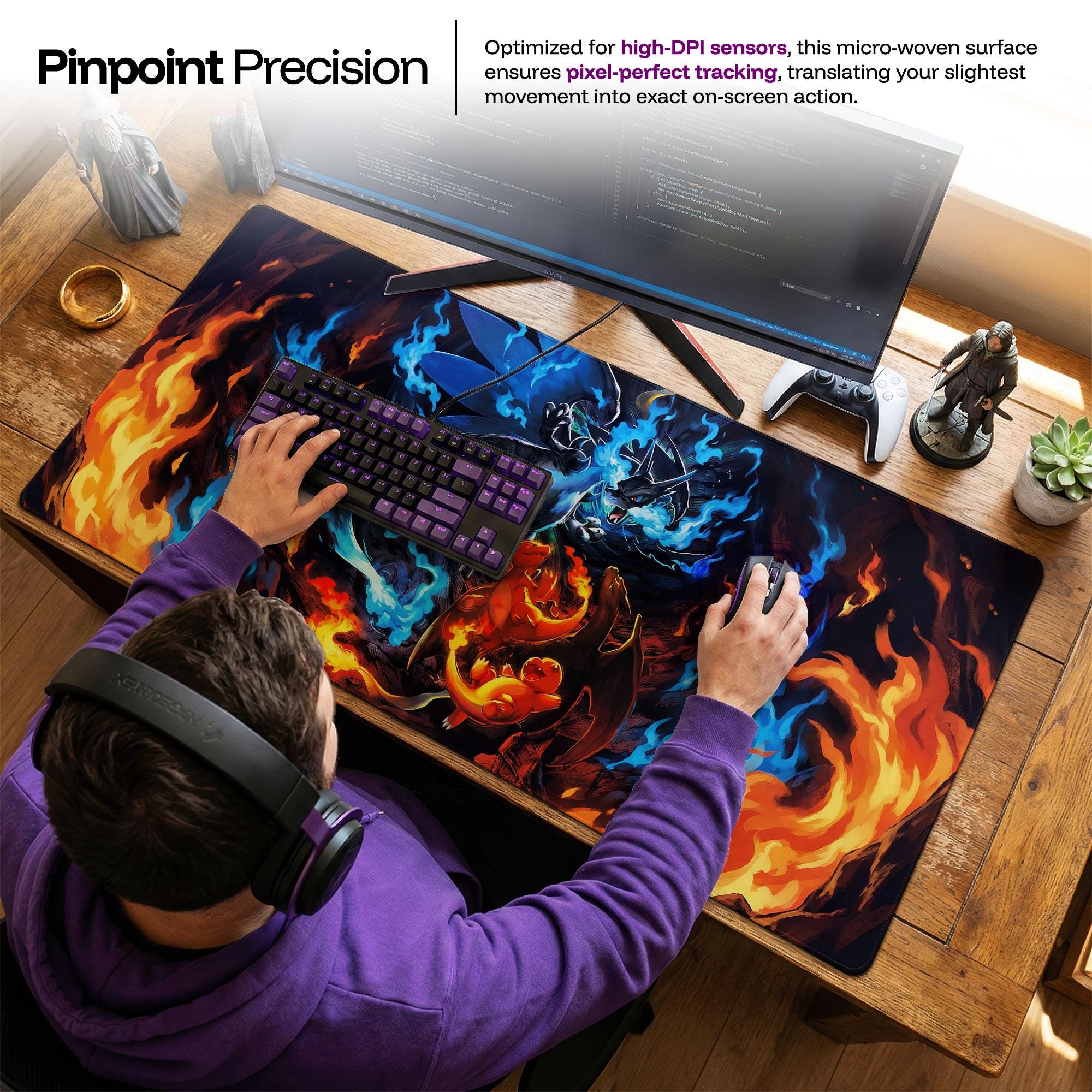 Mega Charizard X Desk Mat, Charmander Evolution Mouse Pad, Blue Fire ...