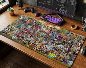 X-Men Roster Mauspad | Marvel Comics Schreibtischmatte, jeder Mutant Ever Fan Art Decor