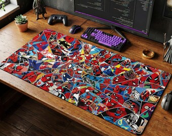 Spider-Man Collage Maus Pad | Marvel Comics Schreibtischmatte, jede Spidey Fan Art Retro Decor
