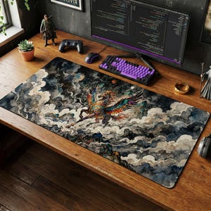 Watercolor Pegasus Desk Mat, Mythical Winged Horse Mouse Pad, Fantasy PC Setup Accessories