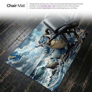 Blastoise Desk Mat, Pokemon Water Art Mouse Pad, Large Gaming Chair Mat, Ukiyo-e Anime PC Setup Accessories