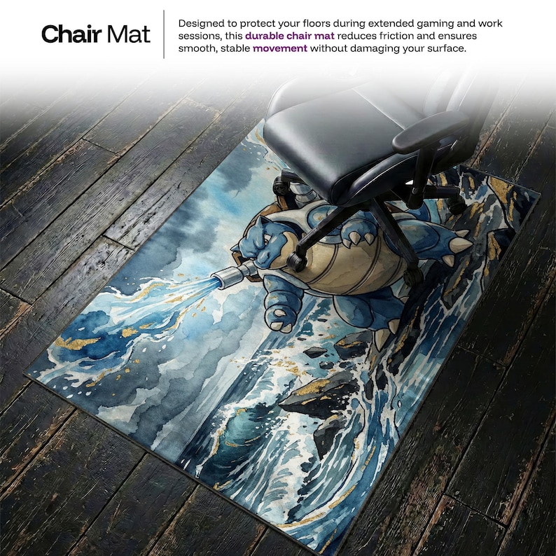 Blastoise Desk Mat, Pokemon Water Art Mouse Pad, Large Gaming Chair Mat, Ukiyo-e Anime PC Setup Accessories