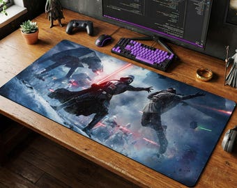 Star Wars Mauspad Darth Vader Gaming Schreibtischmatte, Episches Sci-Fi Großes Mousepad, AT-AT Kampfszene Schreibtischdeko, XL Gamer Geschenk Computermatte