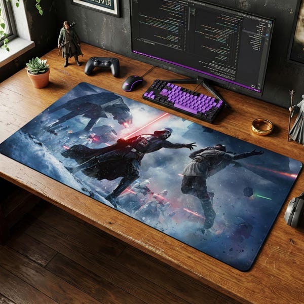 Star Wars Mouse Pad Darth Vader Gaming Desk Mat, Epic Sci-Fi Large Mousepad, AT-AT Battle Scene Desk Decor, XL Gamer Gift Computer Mat